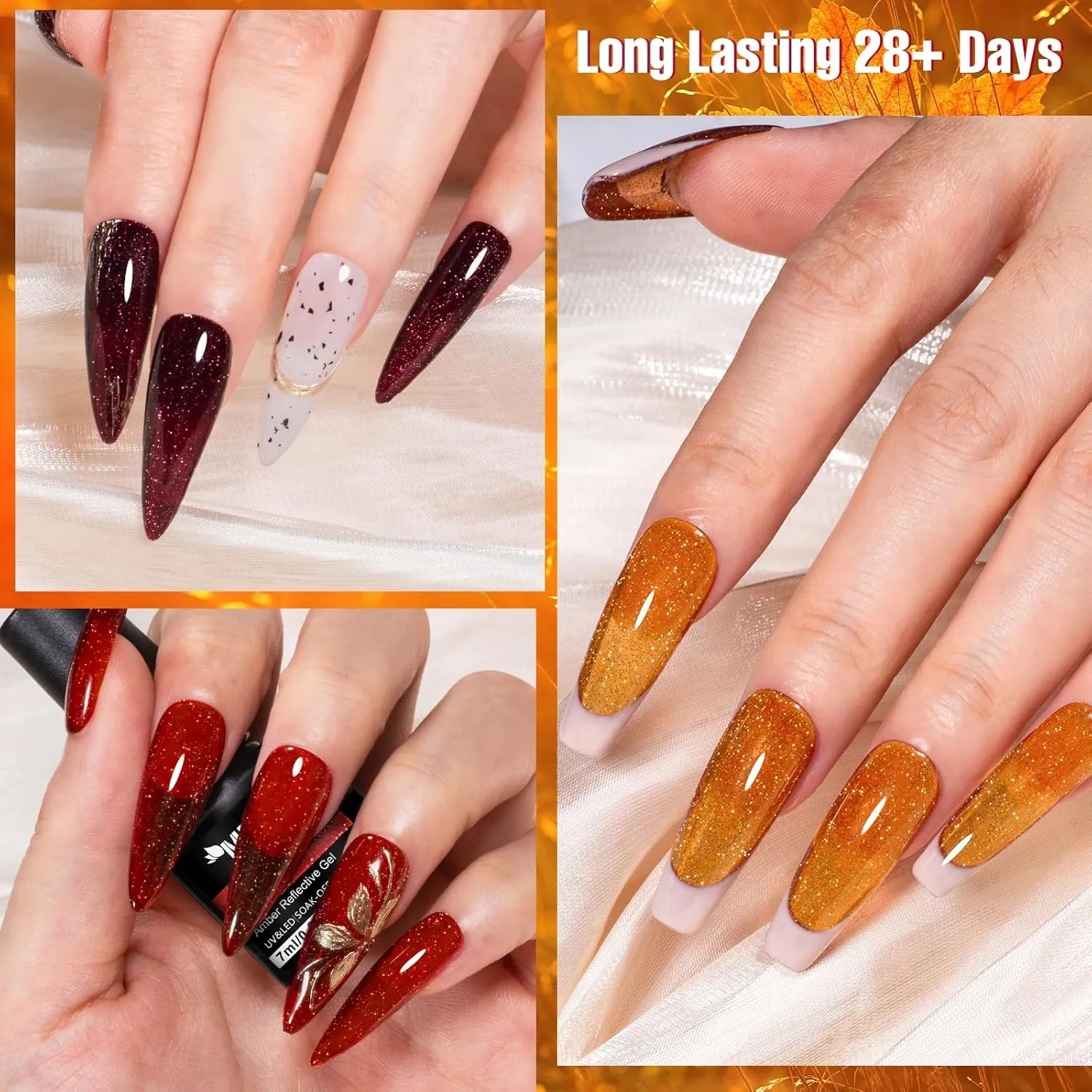 MTSSII Reflective Glitter Gel Polish 12 Pcs Amber Orange Red Hot Pink Coral Sparkly Shiny Disco DJ LED Gel Nail Polish Nail Varnish