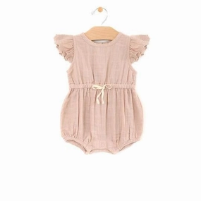 Muslin Waist Tie Romper - Soft Peach