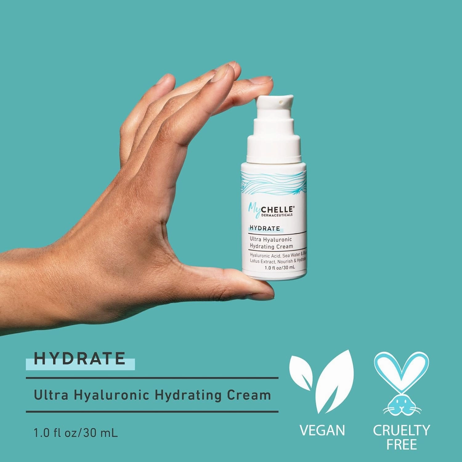 MyChelle Dermaceuticals Ultra Hyaluronic Hydrating Cream (1.0 Fl Oz) - Rich Hydration for Dry Skin with Vegan Hyaluronic Acid, Help Plump Skin and Help Reduce Appearance of Fine Lines and Wrinkles