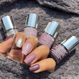 Nail Polish Set, 4 Shades - Shimmery Silver, Light Pink, Mauve, Dusty Rose
