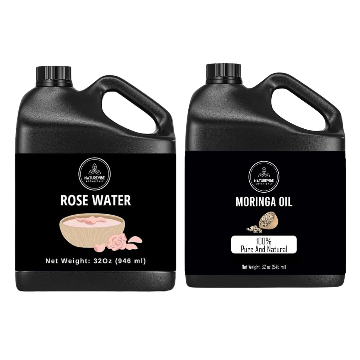 Naturevibe Botanicals Premium Rose Water 32oz and Moringa Seed Oil 32oz | Oil Combo