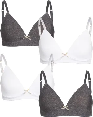 Nicole Miller Girls Training Bras - 4 Pack Molded Microfiber A-Cup Bra, Adjustable Straps - No Wire Bra for Girls (30A-36A)
