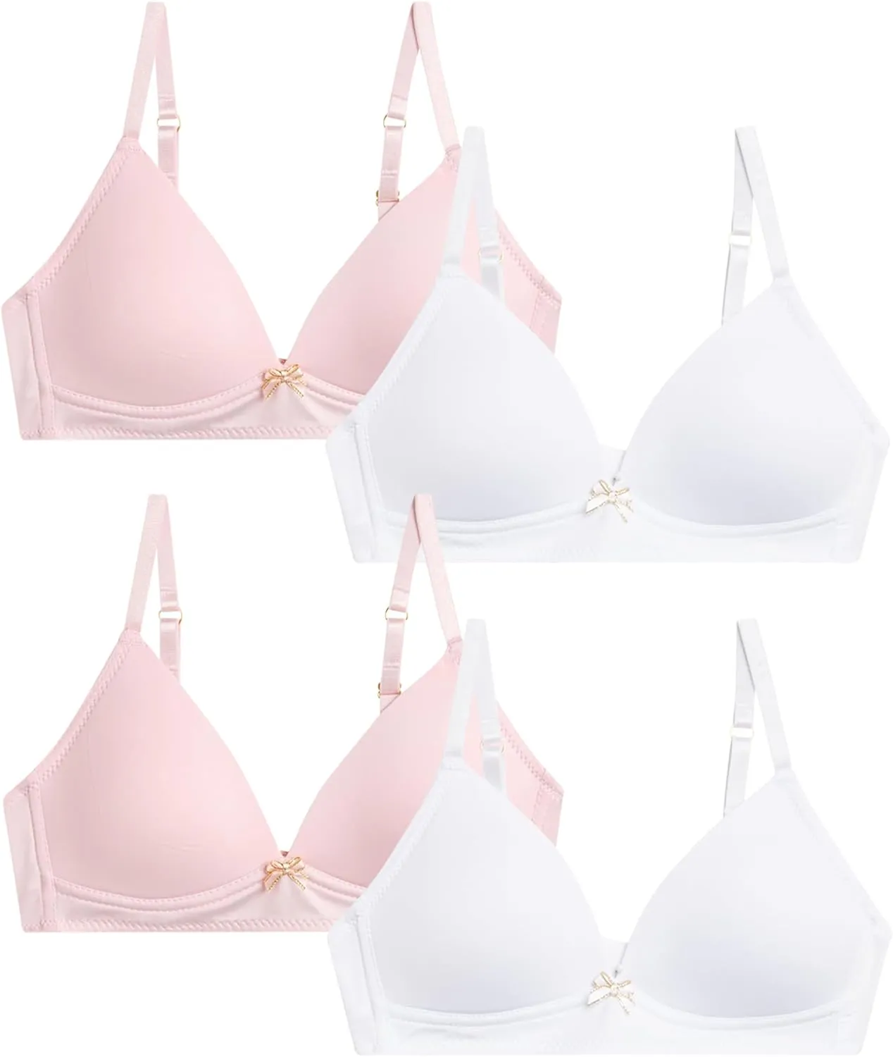 Nicole Miller Girls Training Bras - 4 Pack Molded Microfiber A-Cup Bra, Adjustable Straps - No Wire Bra for Girls (30A-36A)