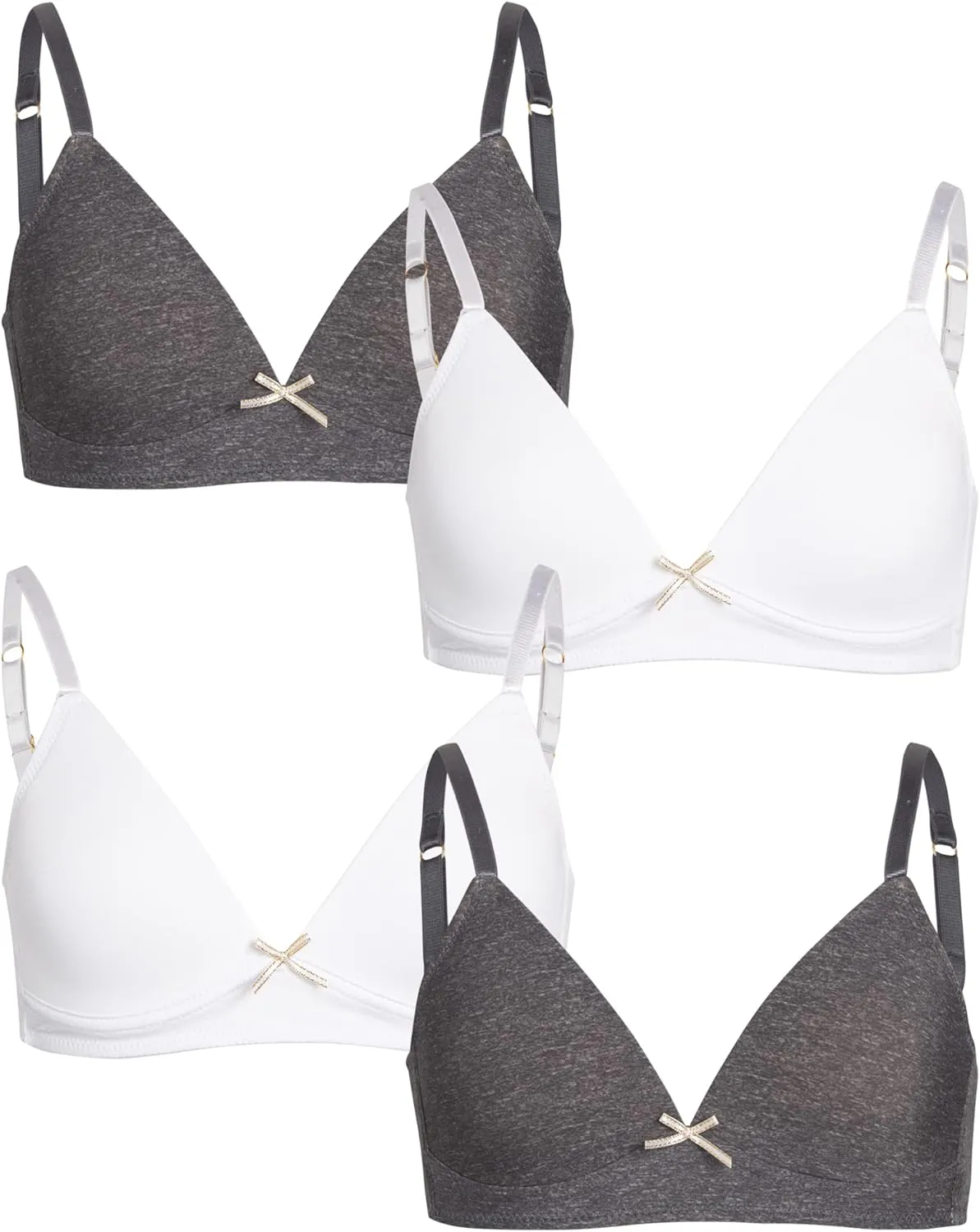 Nicole Miller Girls Training Bras - 4 Pack Molded Microfiber A-Cup Bra, Adjustable Straps - No Wire Bra for Girls (30A-36A)