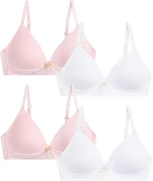 Nicole Miller Girls Training Bras - 4 Pack Molded Microfiber A-Cup Bra, Adjustable Straps - No Wire Bra for Girls (30A-36A)