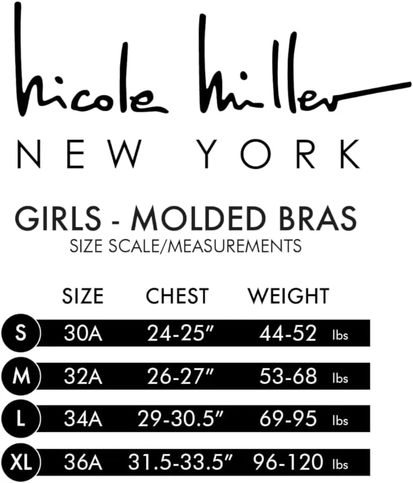 Nicole Miller Girls Training Bras - 4 Pack Molded Microfiber A-Cup Bra, Adjustable Straps - No Wire Bra for Girls (30A-36A)