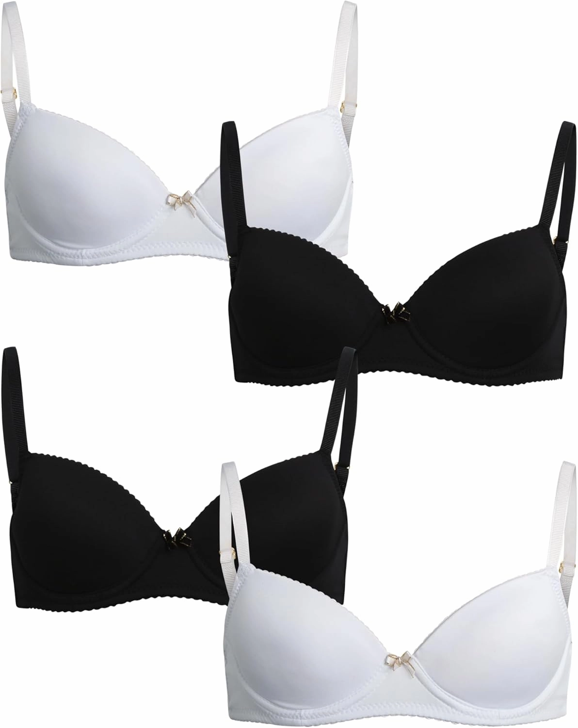Nicole Miller Girls Training Bras - 4 Pack Molded Microfiber A-Cup Bra, Adjustable Straps - No Wire Bra for Girls (30A-36A)