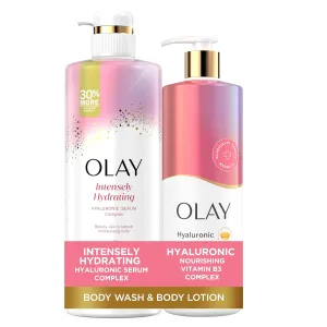 Olay Intensely Hydrating Body Wash   Body Lotion Bundle Pack, Moisturizing & Nourishing Formula with Hyaluronic Acid & Vitamin B3 Complex, 26 fl oz & 17 fl oz, (Pack of 2)