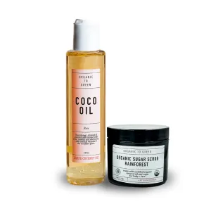 Organic To Green Rose Glow Travel Skincare Bundle for Glowing, Youthful Skin, Includes ROSE COCO OIL (5 oz) and Organic Coconut Sugar Scrub (4 oz) – Add Your Coco Oil