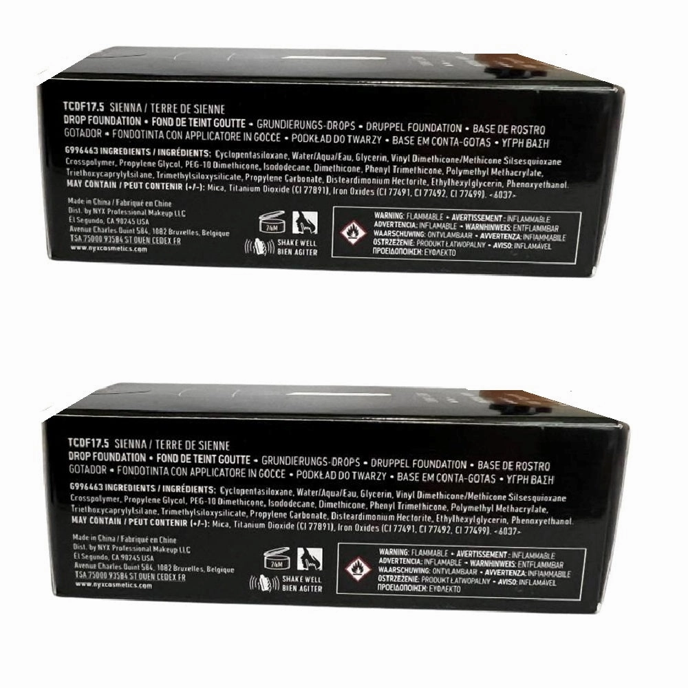 Pack of 2 NYX Total Control Drop Foundation, Sienna # TCDF17.5