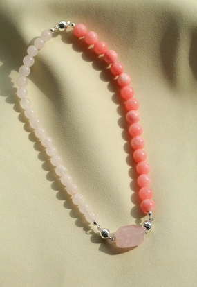 Peach Chalcedony & Rose Quartz Magnetic Convertible Beaded Necklace