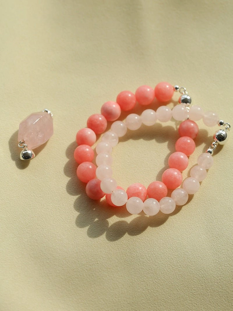 Peach Chalcedony & Rose Quartz Magnetic Convertible Beaded Necklace