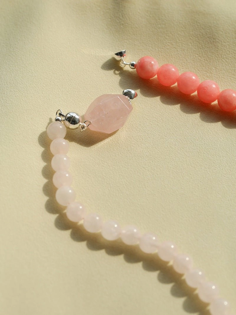 Peach Chalcedony & Rose Quartz Magnetic Convertible Beaded Necklace