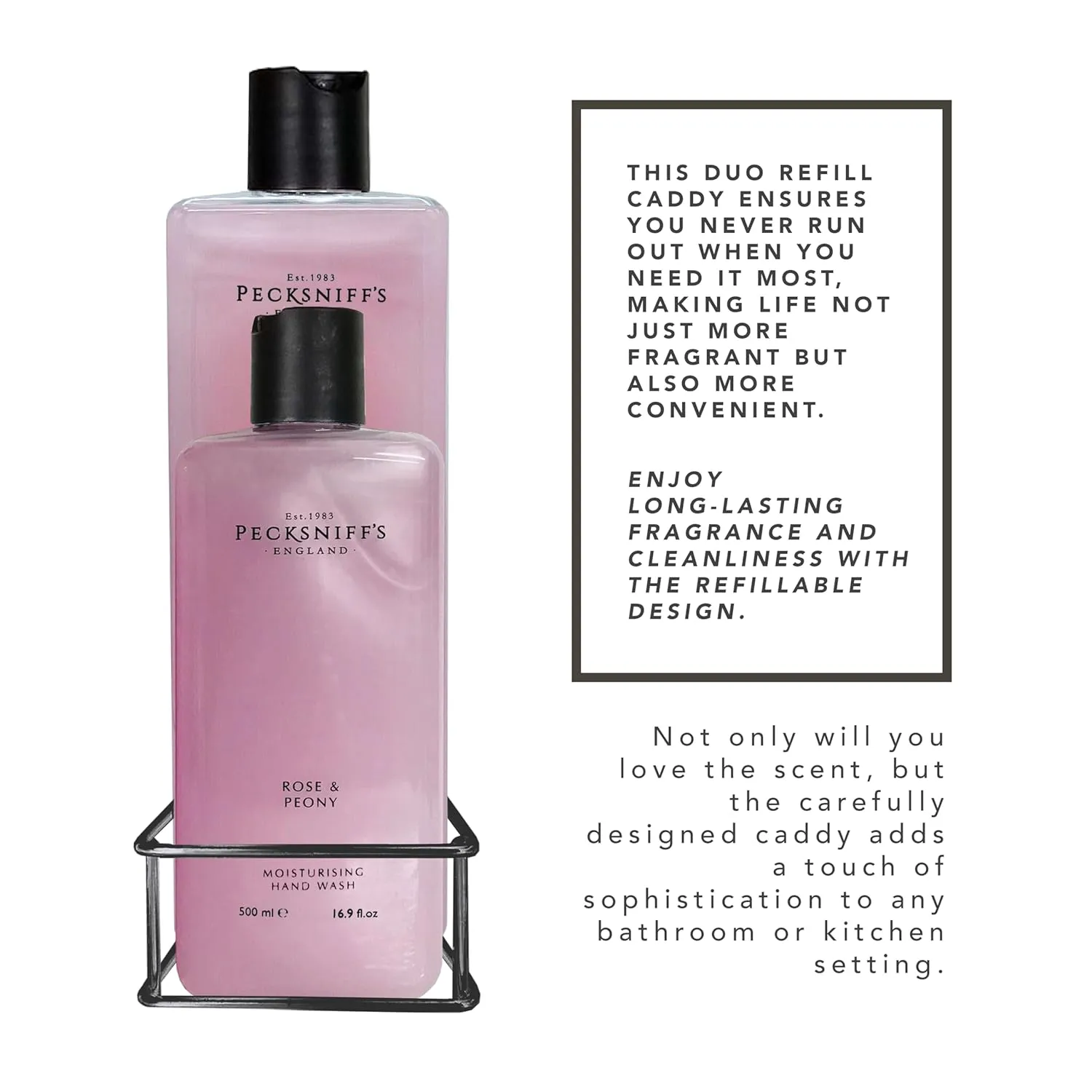 Pecksniff's Classic Moisturizing Hand Wash 500ml Set with 1L Refill (Rose & Peony)