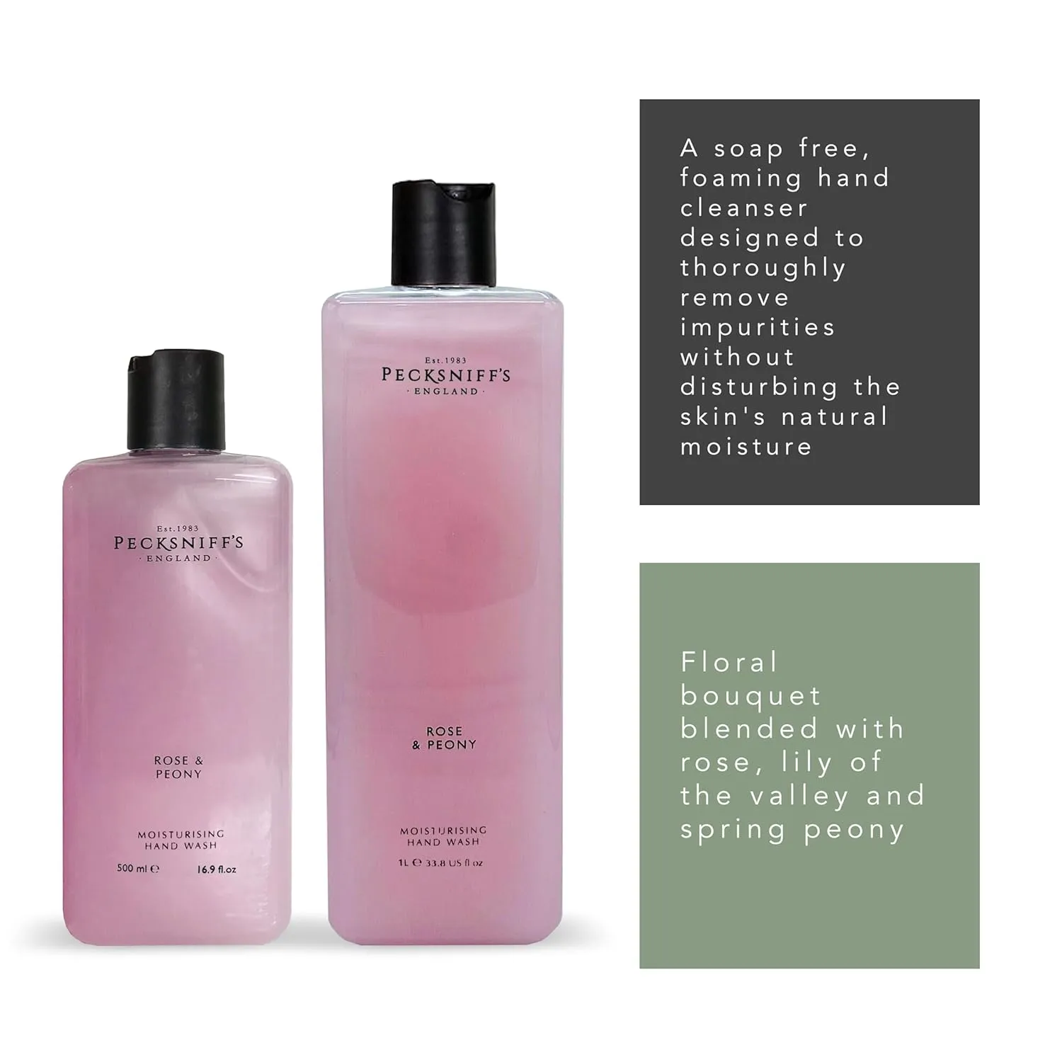 Pecksniff's Classic Moisturizing Hand Wash 500ml Set with 1L Refill (Rose & Peony)