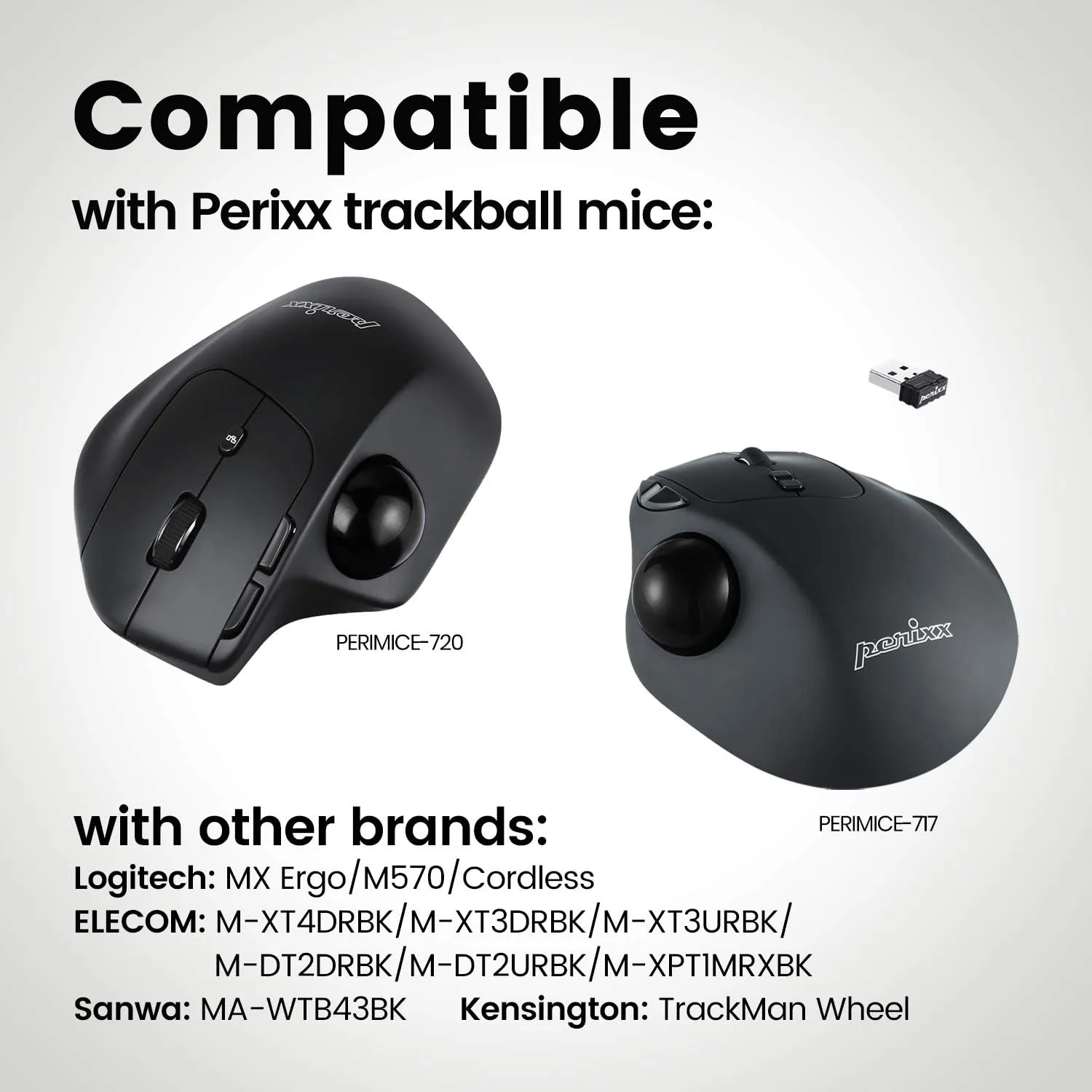 Perixx PERIPRO-303 X2D Replacement Trackball Set of 2 PERIMICE-517/717/520/720 Compatible with Logitech M575/M570 and Elecom Trackball Mouse - Polished Finish - Black and Pink 2 Color Set…