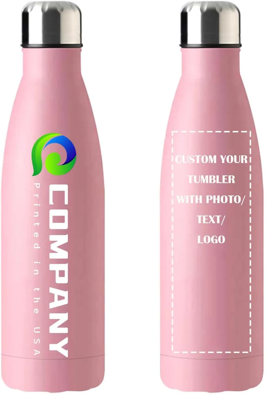 Personalized 17oz Insulated Water Bottle, Double Wall Stainless Steel Water Bottle Leak-Proof Thermos, Reusable Water Bottle for Sports & Travel, Pink, 1 Pack