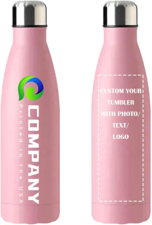 Personalized 17oz Insulated Water Bottle, Double Wall Stainless Steel Water Bottle Leak-Proof Thermos, Reusable Water Bottle for Sports & Travel, Pink, 1 Pack