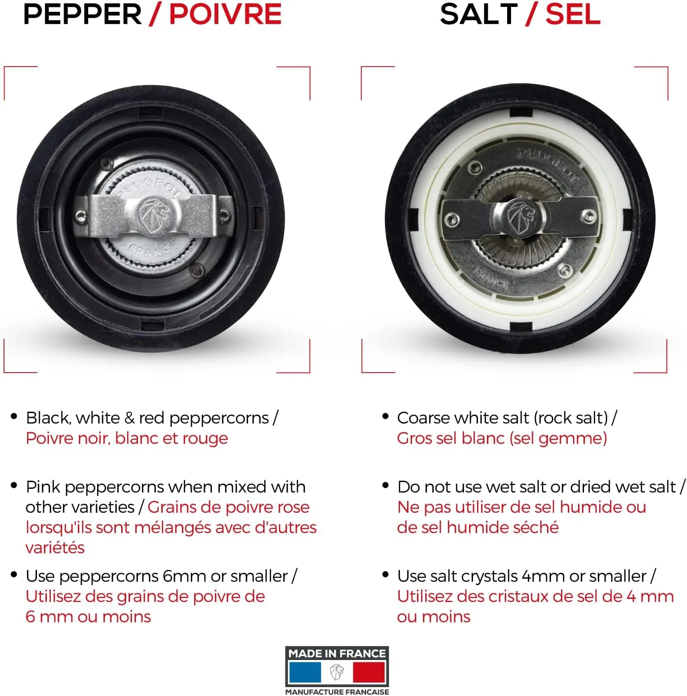 Peugeot - Paris u’Select Manual Salt Mill - Adjustable Grinder - Beechwood, Gloss Black
