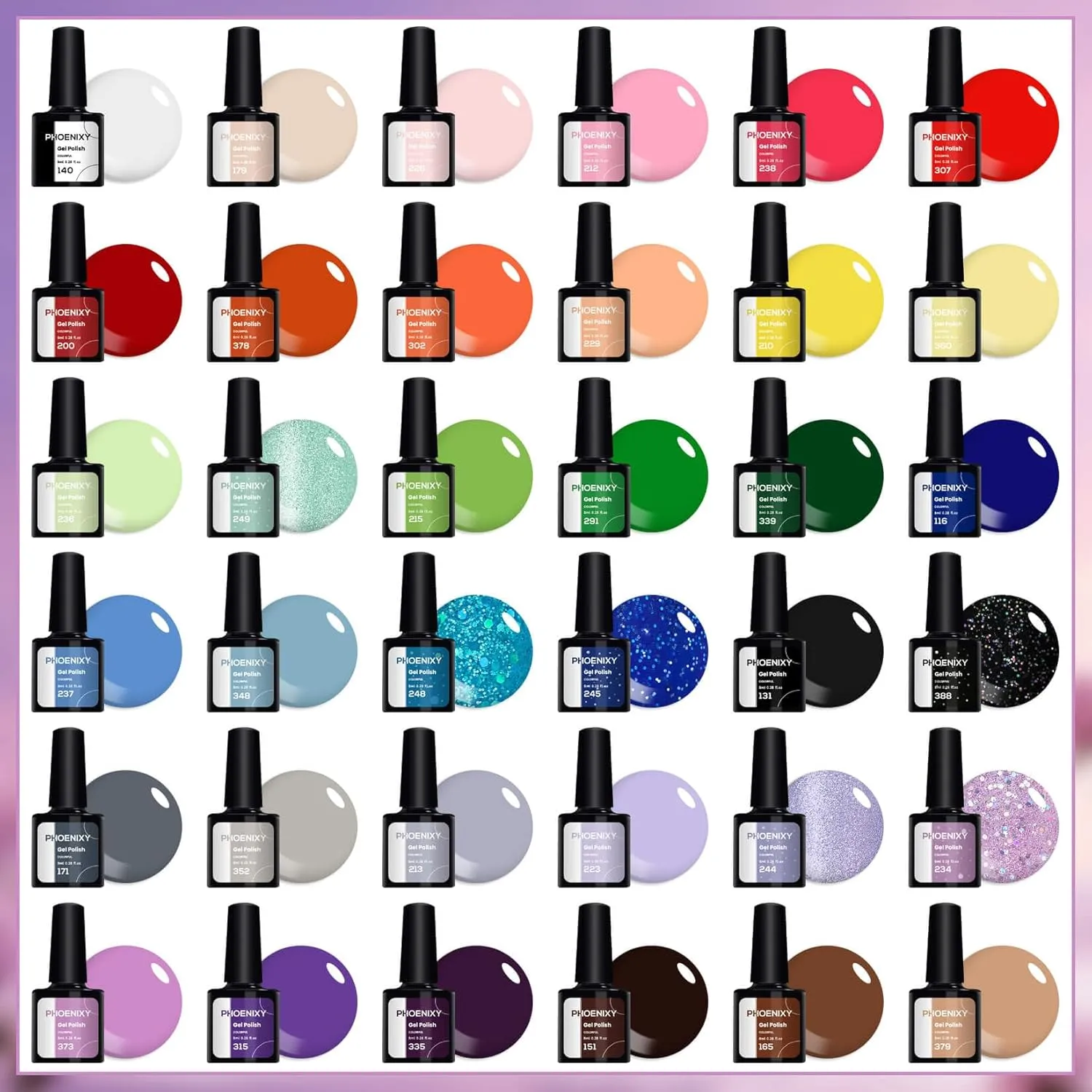 PHOENIXY Gel Nail Polish Kit with U V Light, 60 Pcs White Nude Pink Red Blue Yellow Green Black Grey Purple Gel Nail Polish Set with 48W Nail Lamp Gel Nail Kit Gifts for Women