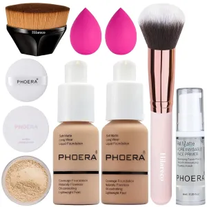 PHOERA Foundation, Full Coverage Foundation, PHOERA Primer, PHOERA Powder, PHOERA Makeup Set, Kabuki Makeup Brushes Foundation Brush Powder Brush,2 Pcs Makeup Sponge (104 Buff Beige   105 Sand)