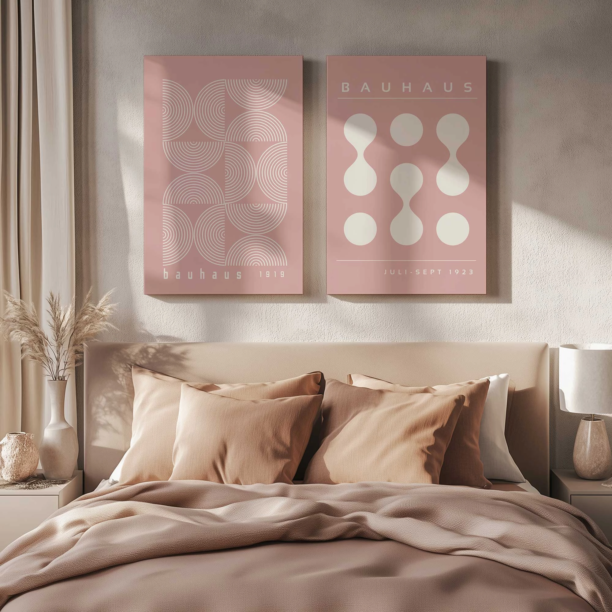 Pink Bauhaus Flow, Set of 2 Prints on Canvas