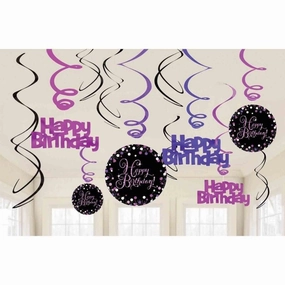 Pink Celebration Happy Birthday Swirl