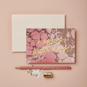Pink Marble Happy Birthday Card