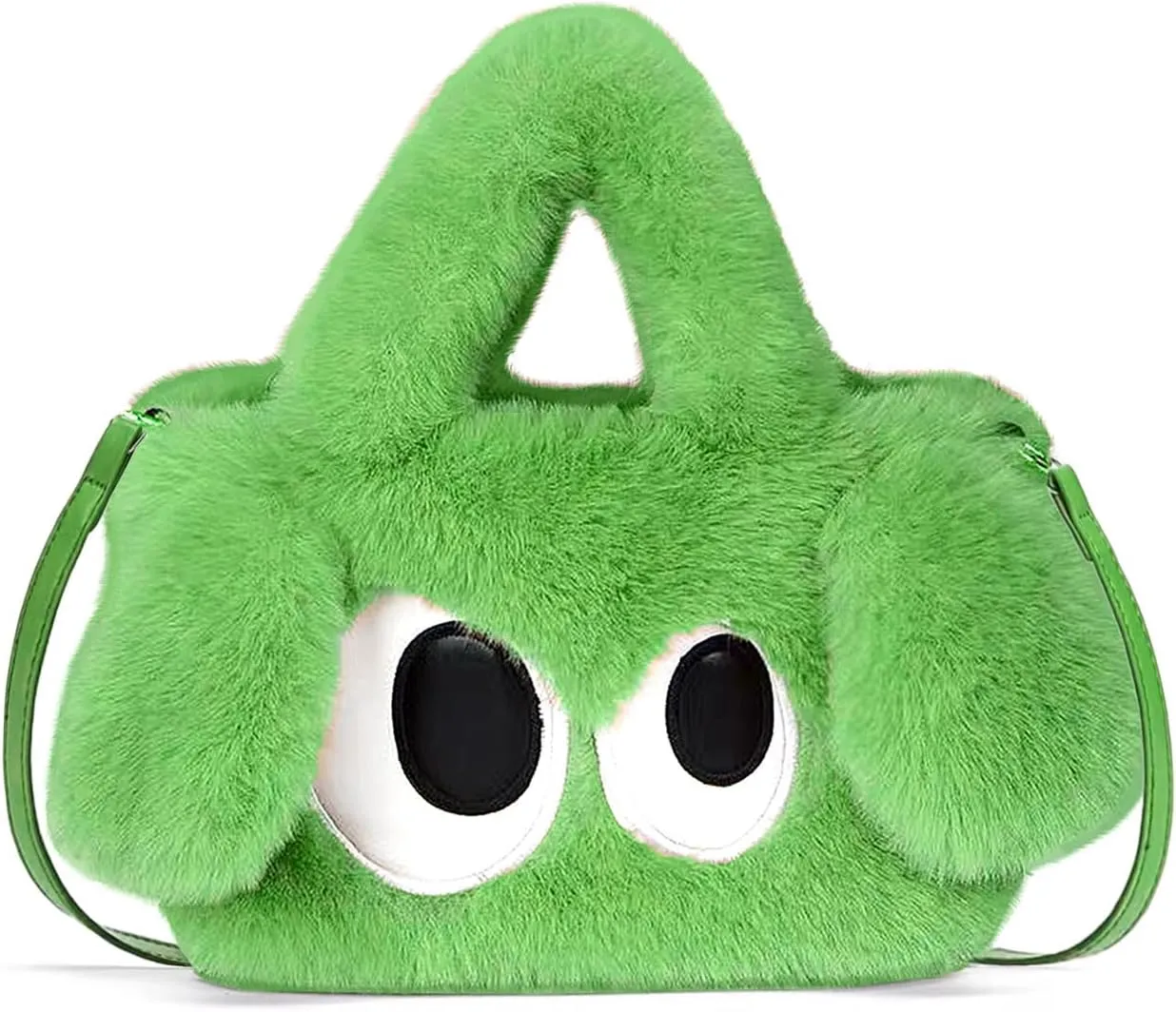 Plush Cartoon Eyes Handbag, Fluffy Furry Purse, 6 Colors Available - Pink, Brown, Camel, White, Green, Blush