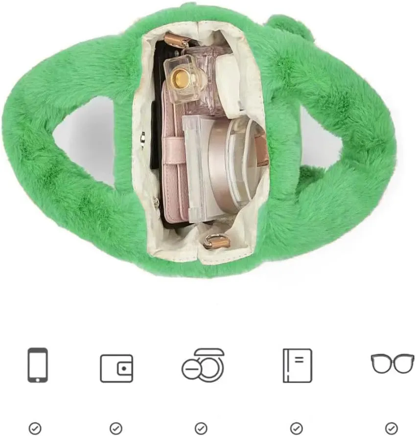 Plush Cartoon Eyes Handbag, Fluffy Furry Purse, 6 Colors Available - Pink, Brown, Camel, White, Green, Blush