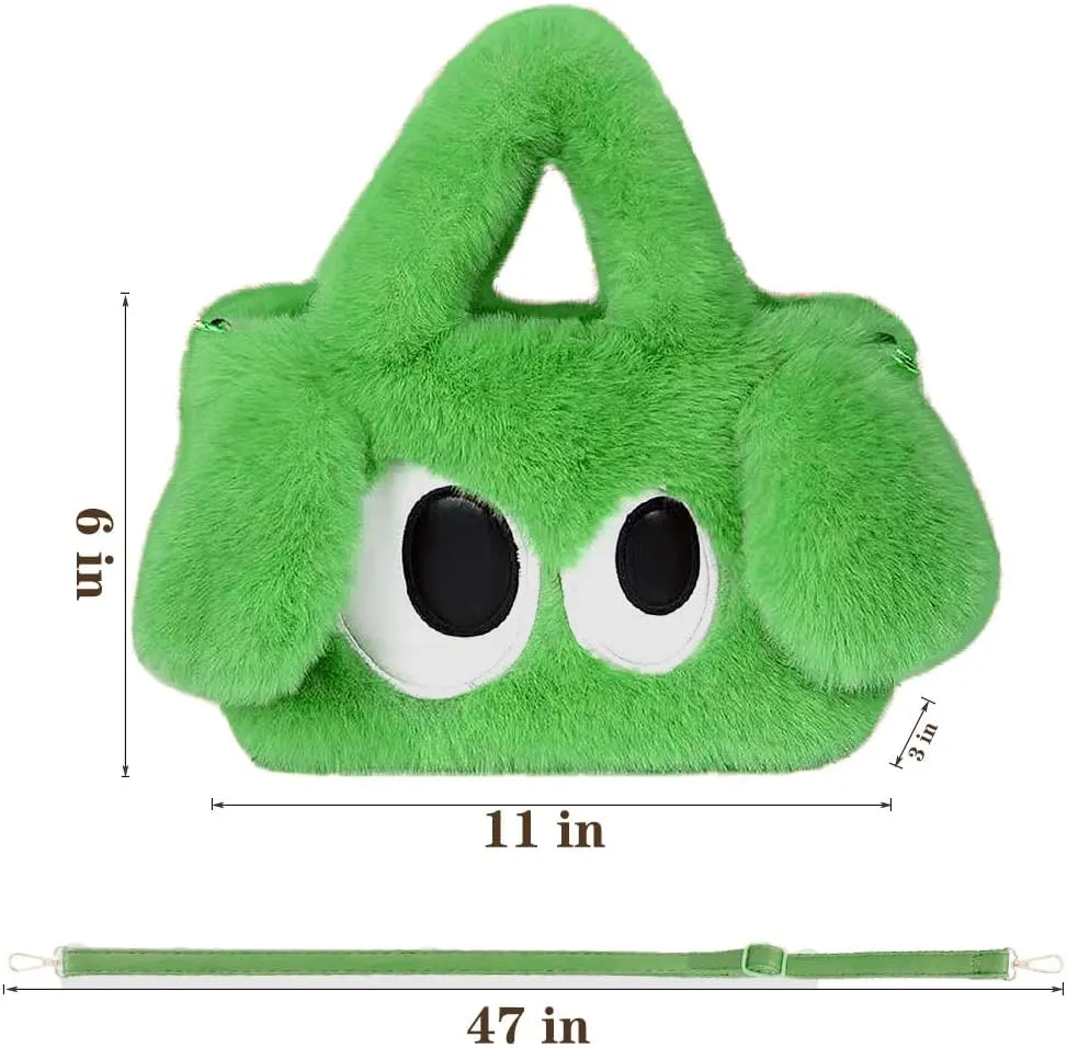 Plush Cartoon Eyes Handbag, Fluffy Furry Purse, 6 Colors Available - Pink, Brown, Camel, White, Green, Blush