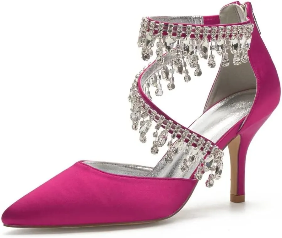 Pointed Toe Wedding Heels for Women Rhinestone Bridal Shoes Evening Dress Pumps High Heels