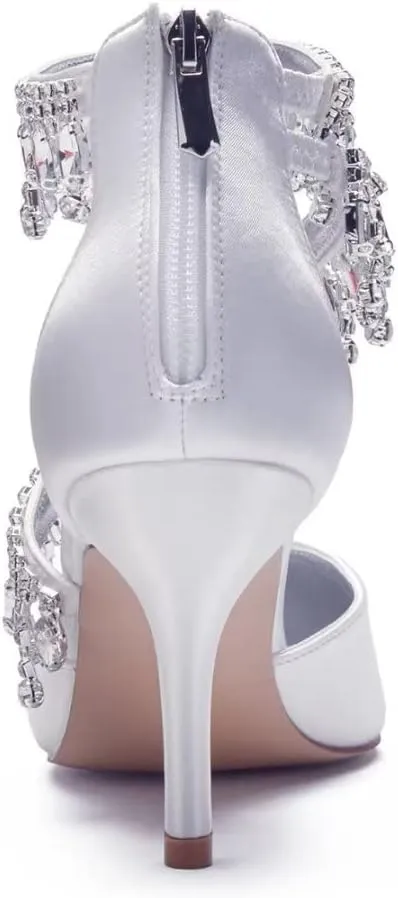 Pointed Toe Wedding Heels for Women Rhinestone Bridal Shoes Evening Dress Pumps High Heels