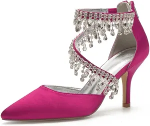 Pointed Toe Wedding Heels for Women Rhinestone Bridal Shoes Evening Dress Pumps High Heels
