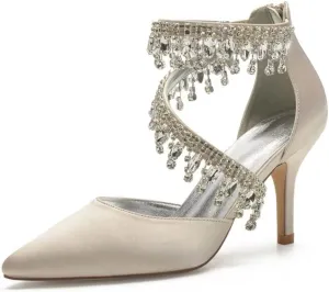 Pointed Toe Wedding Heels for Women Rhinestone Bridal Shoes Evening Dress Pumps High Heels