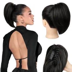 Ponytail Extension, 10" Short Claw Clip in Ponytail Hair Extensions Messy Bun Hair Piece Natural Soft Synthetic Straight Pony Tail Hair Pieces for Women - Black Brown