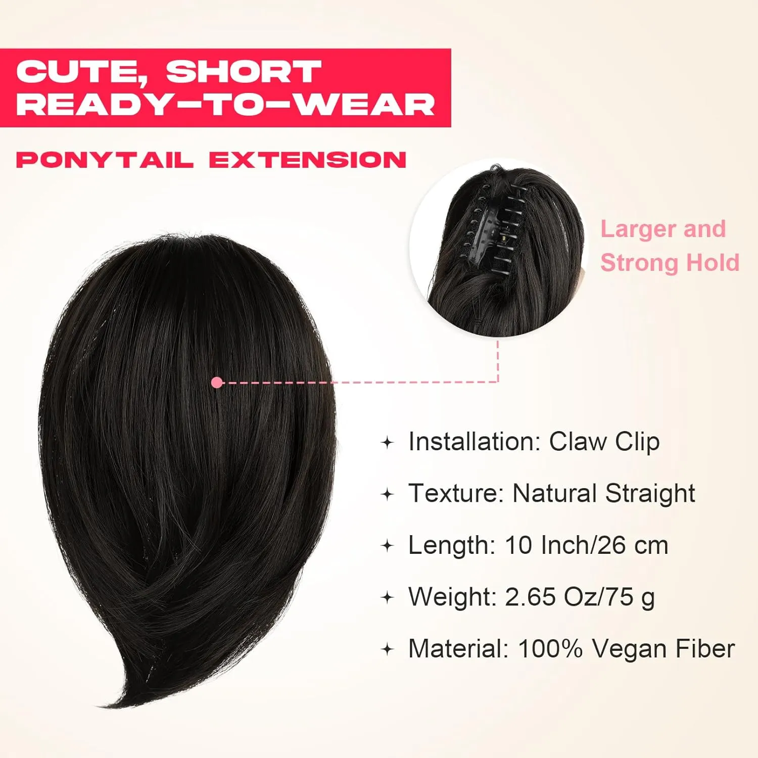 Ponytail Extension, 10" Short Claw Clip in Ponytail Hair Extensions Messy Bun Hair Piece Natural Soft Synthetic Straight Pony Tail Hair Pieces for Women - Black Brown