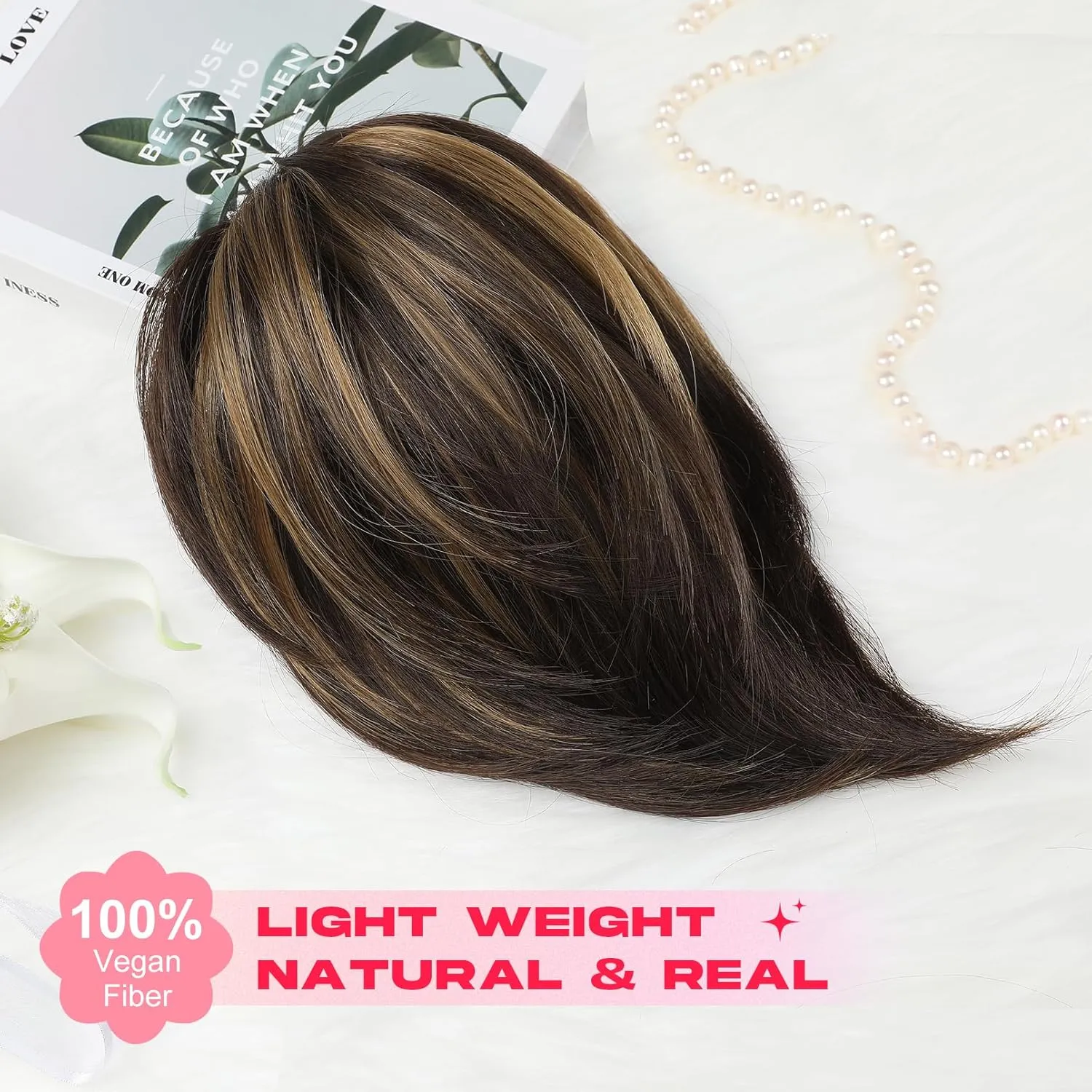 Ponytail Extension, 10" Short Claw Clip in Ponytail Hair Extensions Messy Bun Hair Piece Natural Soft Synthetic Straight Pony Tail Hair Pieces for Women - Dark Brown with Highlights