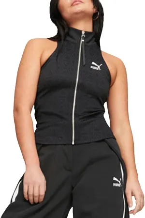 PUMA Womens Luxe Sport T7 Knitted Full-Zip Mock Neck Athletic Tank Casual Tops Casual - Black - Size S