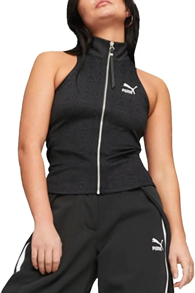 PUMA Womens Luxe Sport T7 Knitted Full-Zip Mock Neck Athletic Tank Casual Tops Casual - Black - Size S