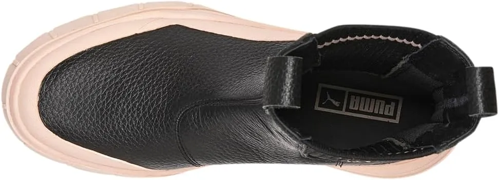 Puma Womens Mayze Stack Round Toe Pull On Platform Chelsea Casual Boots Mid Calf Low Heel 1-2" - Black