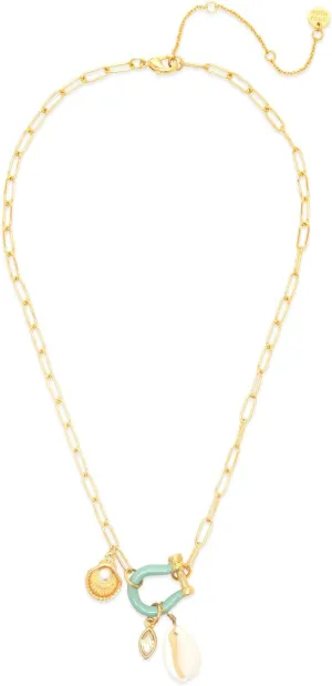 Pura Vida Necklace Gold Bonne Chance Cowrie Charm Necklace - 18-Inch Gold Chain