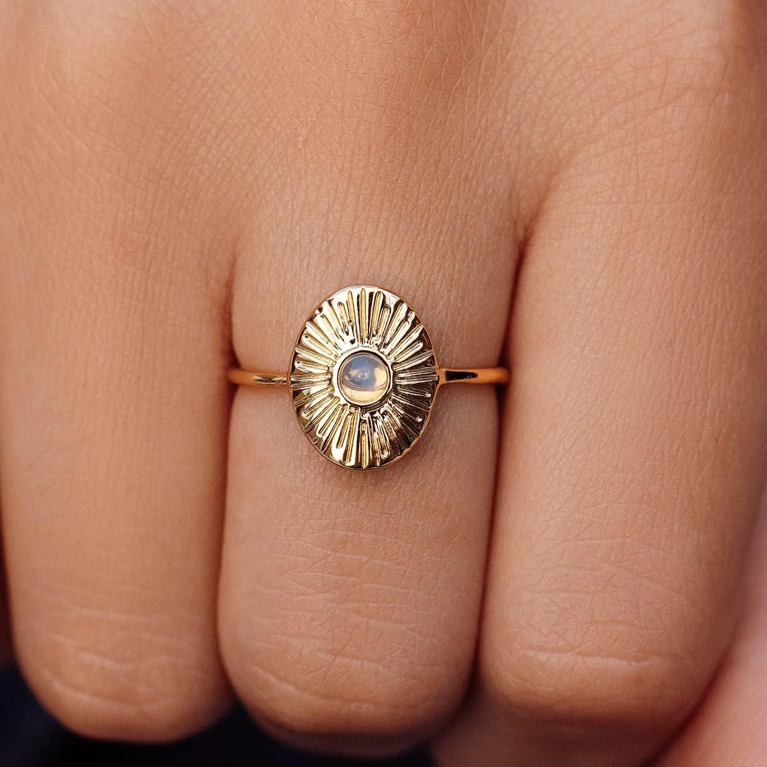 Pura Vida Ring Silver or Gold Plated Sun Ray Ring - Handmade Ring with Glass Opal Stone, Brass Base with Rhodium or Gold Plating - Cute Rings, Boho Jewelry for Women - Size 5-9