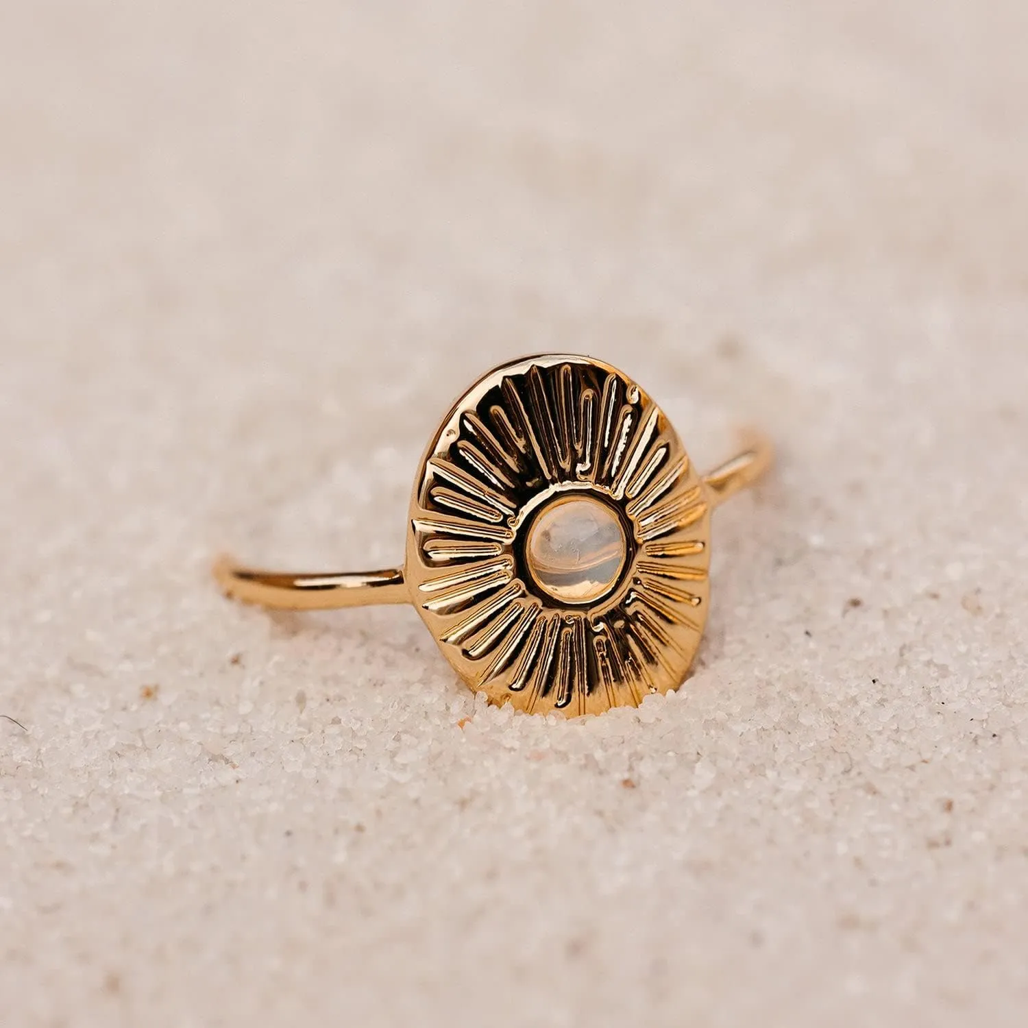 Pura Vida Ring Silver or Gold Plated Sun Ray Ring - Handmade Ring with Glass Opal Stone, Brass Base with Rhodium or Gold Plating - Cute Rings, Boho Jewelry for Women - Size 5-9