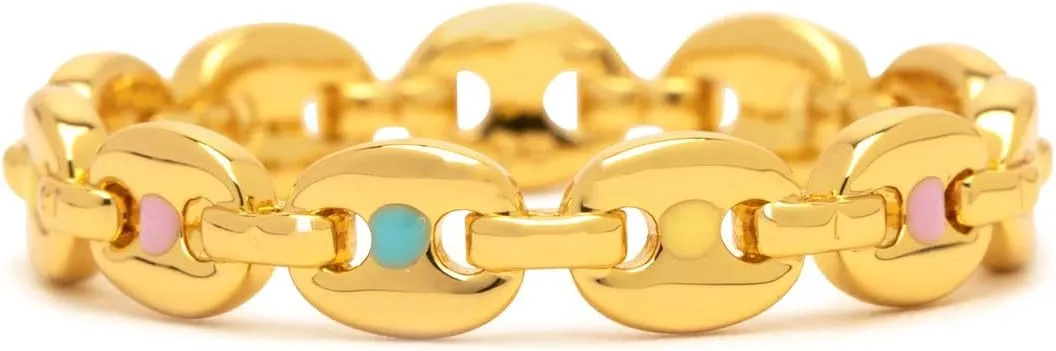 Pura Vida Rings Enamel Mariner Chain Statement Ring Boho Jewelry - Gold, Size 6-9
