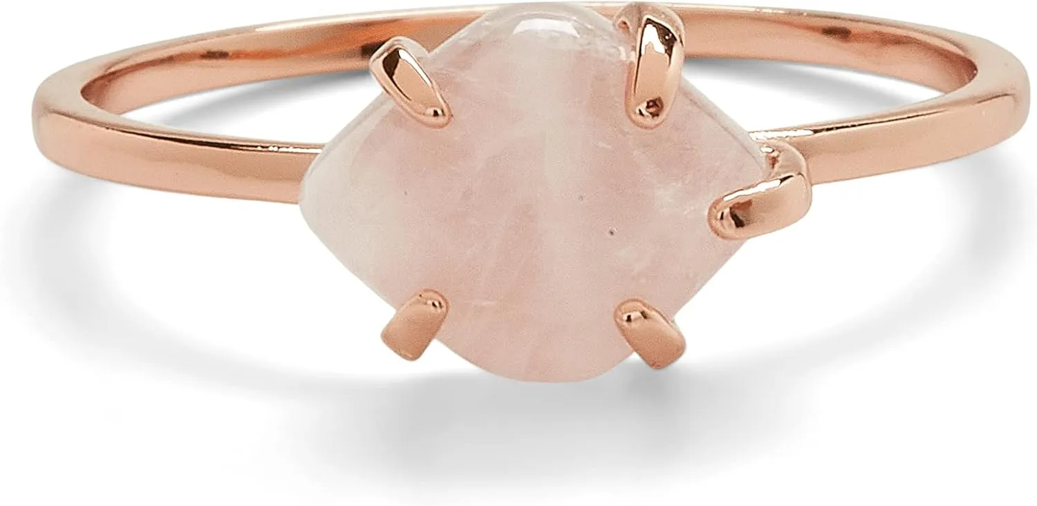 Pura Vida Rose Gold or Silver-Plated Crystal Cove Ring w/Rose Quartz or Amethyst - Brass Base, Gemstone Charm, Rhodium - Size 5-9