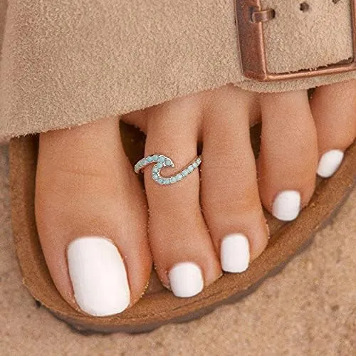 Pura Vida Rose Gold or Silver-Plated Stone Wave Toe Ring w/Opal or Turquoise - Adjustable Ends, Brass Base - One Size