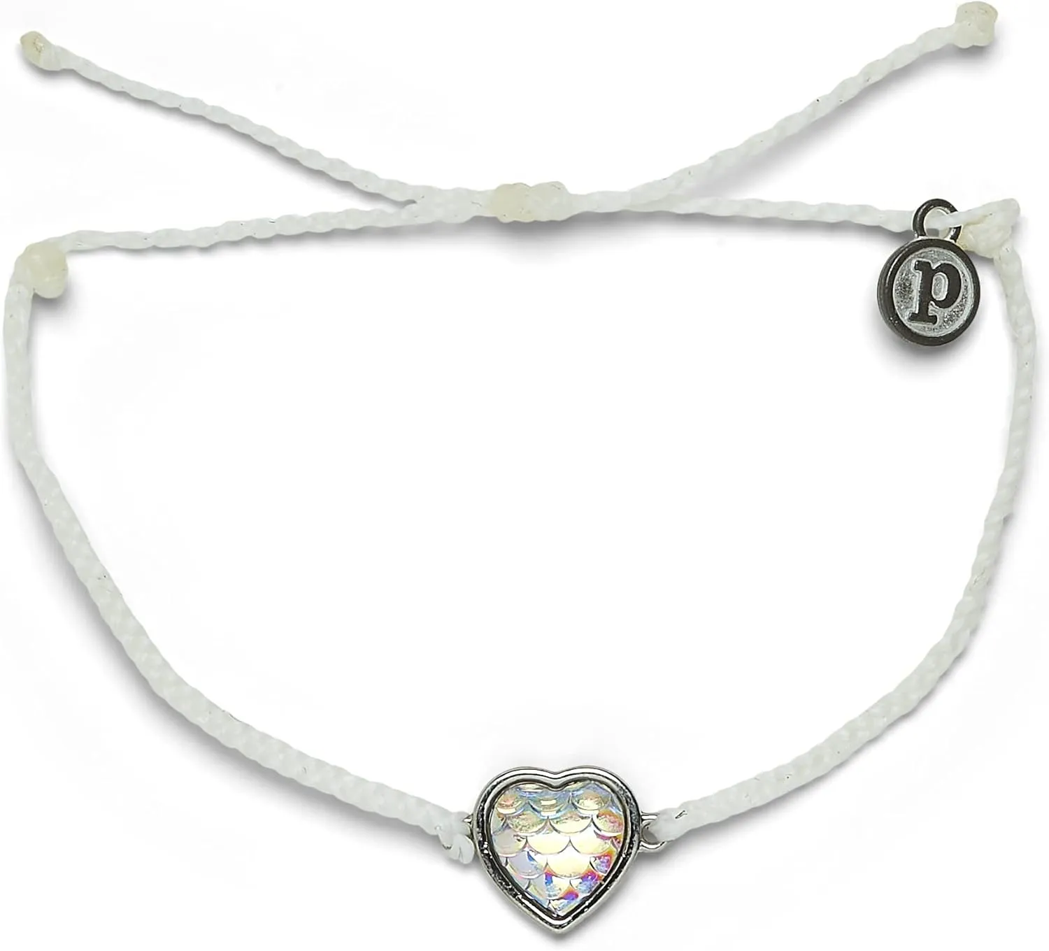 Pura Vida Silver or Rose Gold Iridescent Mermaid Heart Bracelet - 100% Waterproof, Adjustable Band, Brand Charm
