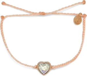 Pura Vida Silver or Rose Gold Iridescent Mermaid Heart Bracelet - 100% Waterproof, Adjustable Band, Brand Charm