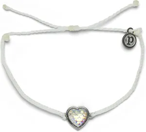 Pura Vida Silver or Rose Gold Iridescent Mermaid Heart Bracelet - 100% Waterproof, Adjustable Band, Brand Charm